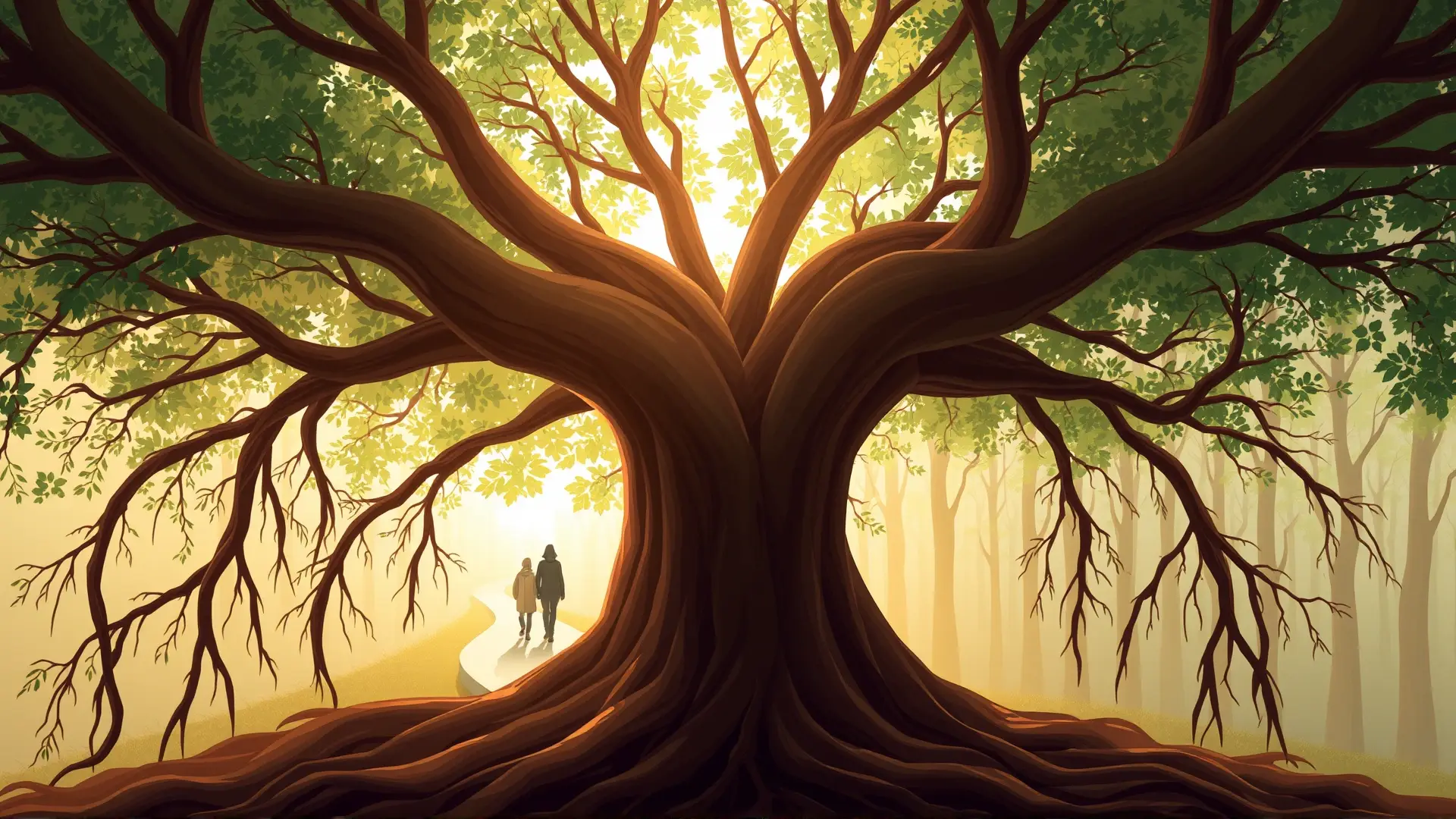 Bosque sereno, conexión, luz y armonía