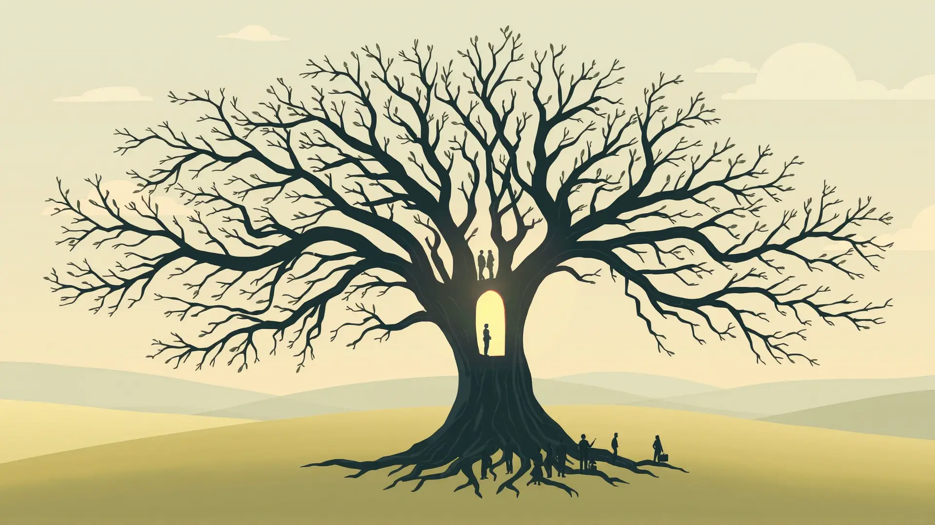 Un árbol iluminado simboliza conexión y comunidad