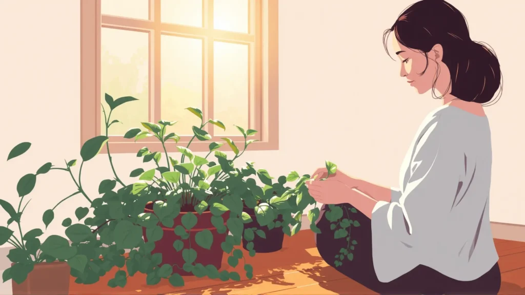 Paz y crecimiento en un jardín interior