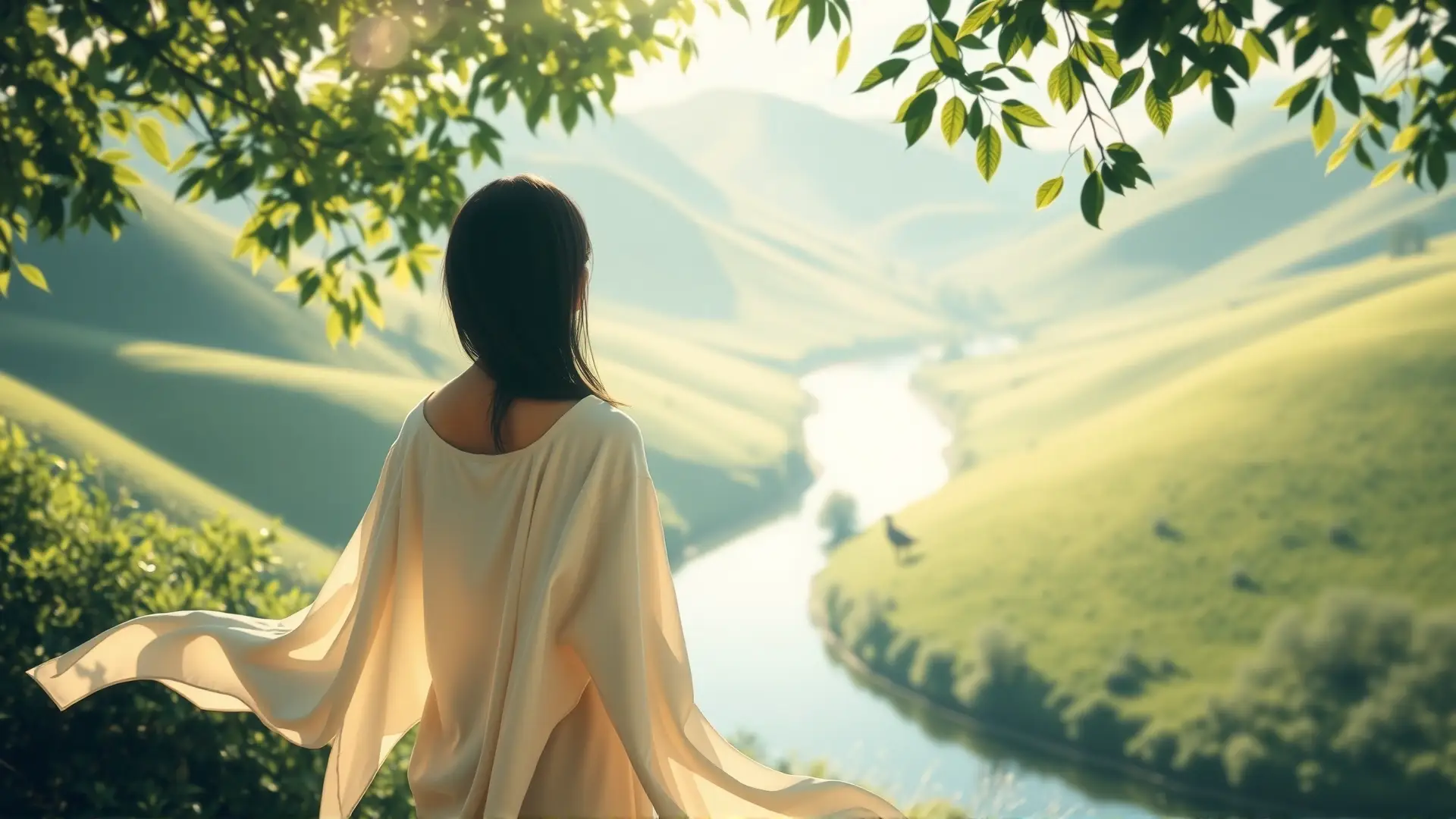 Una mujer serena conecta con la naturaleza