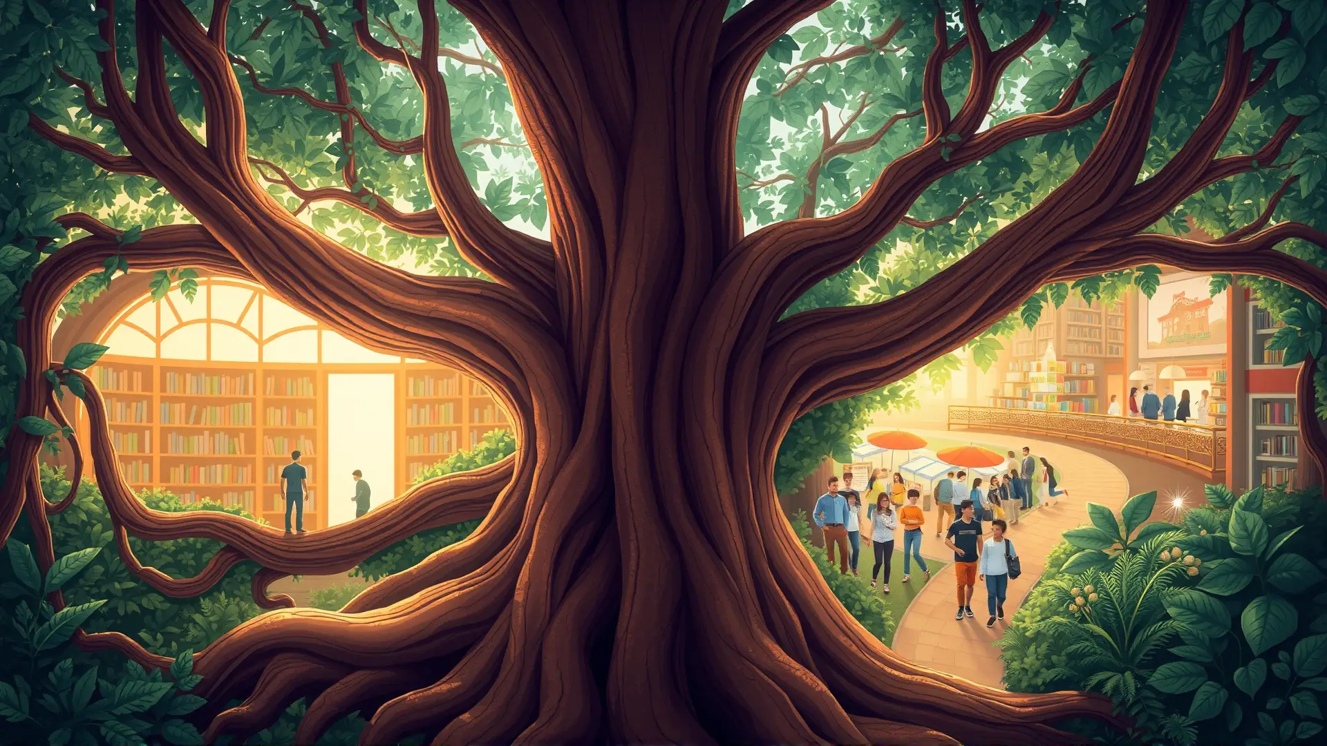 Un árbol conecta dos mundos armoniosos